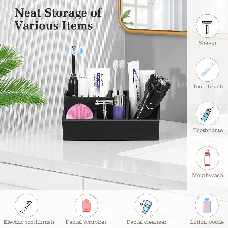 Luxspire Bathroom Counter Organizer  Toothbrush Holder for Bathroom 5 Slot  Large Bathroom Countertop Organizer Storage Marble Bathroom Accessories for Toothbrush Toothpaste  Matte Black - Image 2